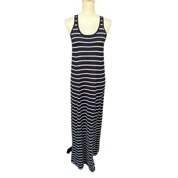 Vince Full Length Striped Knit Tank Maxi Dress Stretchy Scoop Neck - M - Picture 2 of 9